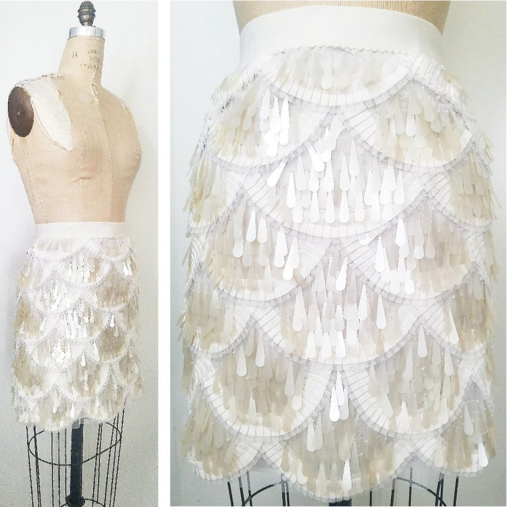 BCBG Max Azria Womens White Sequins Mini Skirt Snowflake NWT